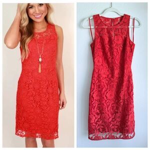 JCrew Collection Pamela Lace Sleeveless Knee Length Sheath Dress in Poppy Red 00